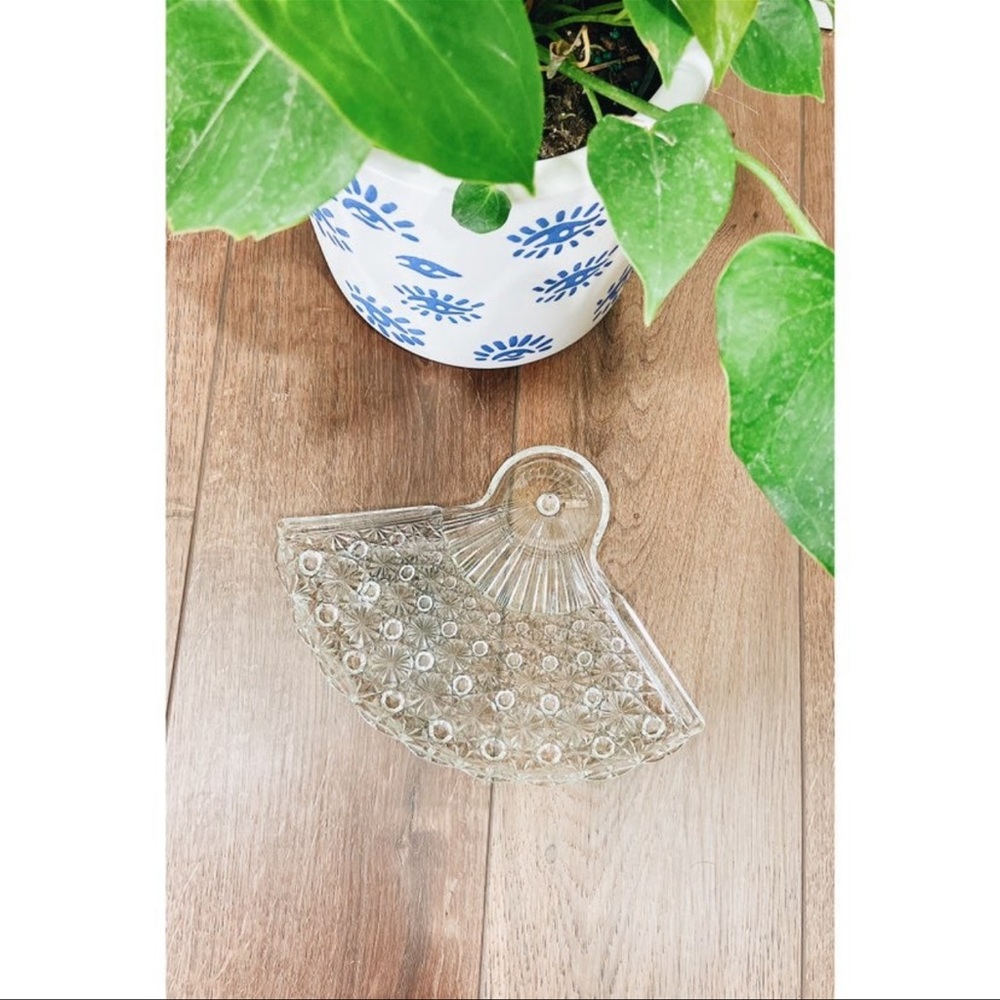 True Vintage Cut Glass Fan Jewelry Earring Necklace Trinket Collectible Tray